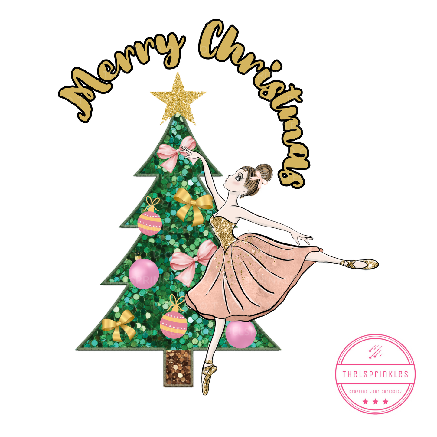 Merry Christmas Ballerina, glitter christmas tree, png download